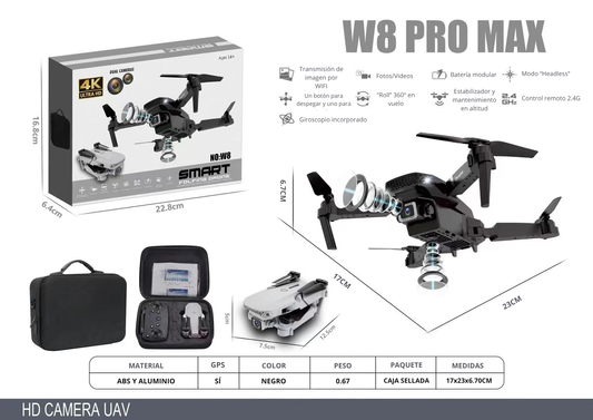 Dron con doble cámara 4K PulsoTec + Maletín Gratis